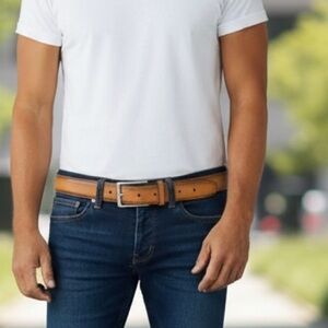 Bloomingdale's Men's Tan & Brown Leather Dress Belt Size 34/65